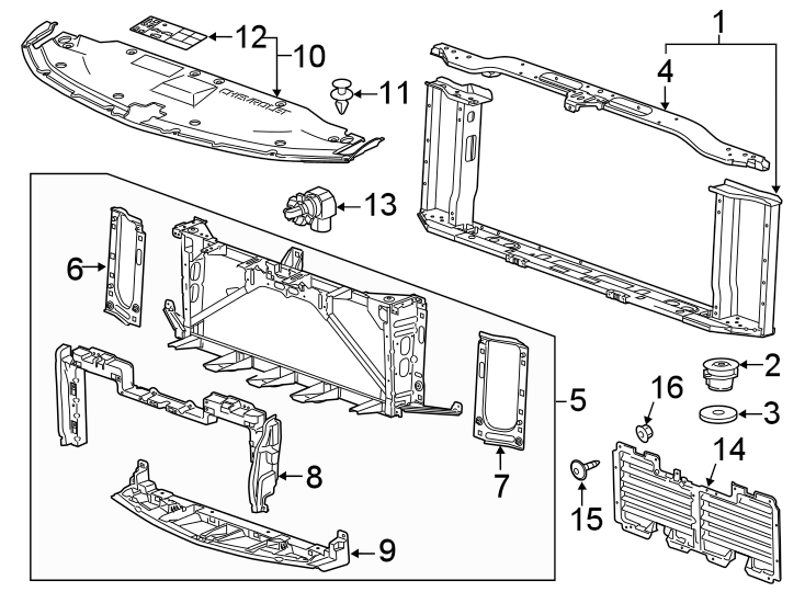 Diagram RADIATOR SUPPORT. for your 2021 Chevrolet Corvette   