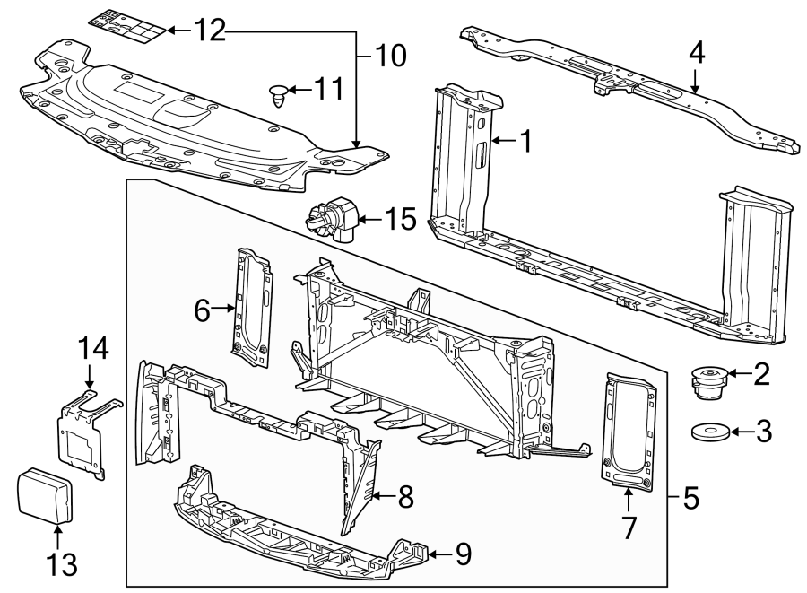 Diagram RADIATOR SUPPORT. for your 2015 GMC Sierra 2500 HD 6.0L Vortec V8 CNG A/T 4WD SLT Crew Cab Pickup 