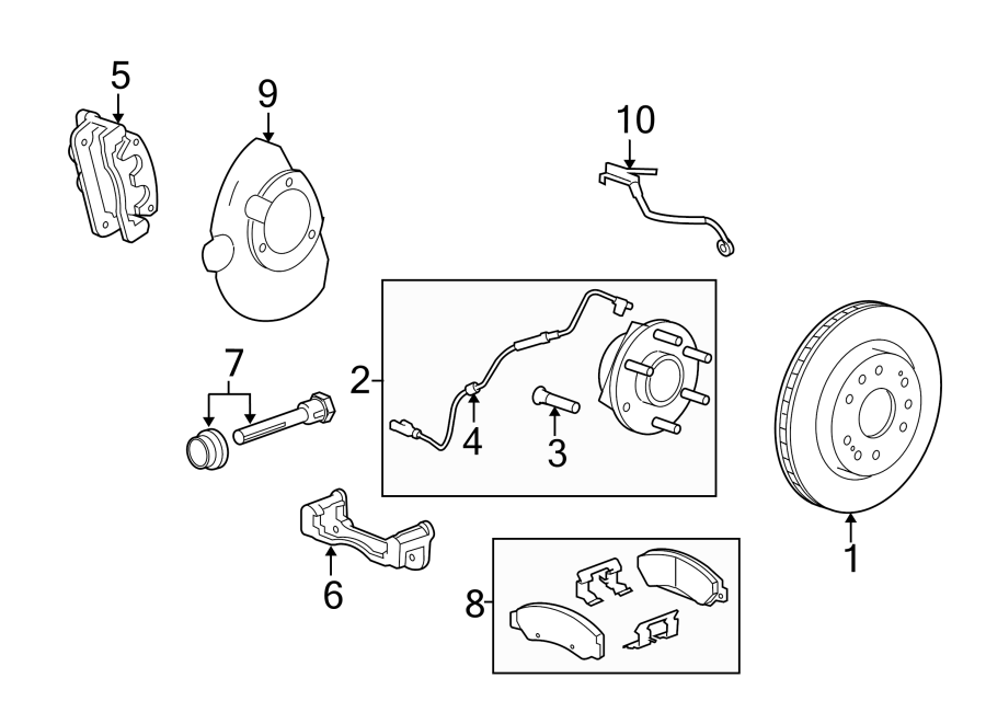 Diagram FRONT SUSPENSION. BRAKE COMPONENTS. for your 2016 GMC Sierra 2500 HD 6.0L Vortec V8 CNG A/T 4WD SLE Extended Cab Pickup 