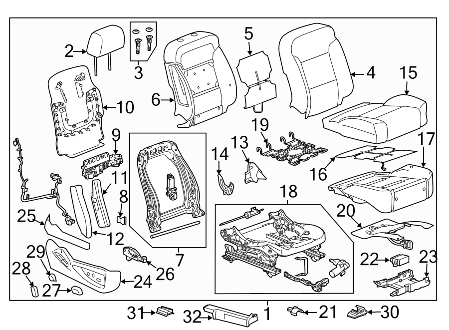 Diagram SEATS & TRACKS. PASSENGER SEAT COMPONENTS. for your 2005 Chevrolet Impala   