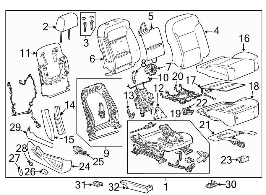 Diagram SEATS & TRACKS. PASSENGER SEAT COMPONENTS. for your 2004 Cadillac Escalade EXT   