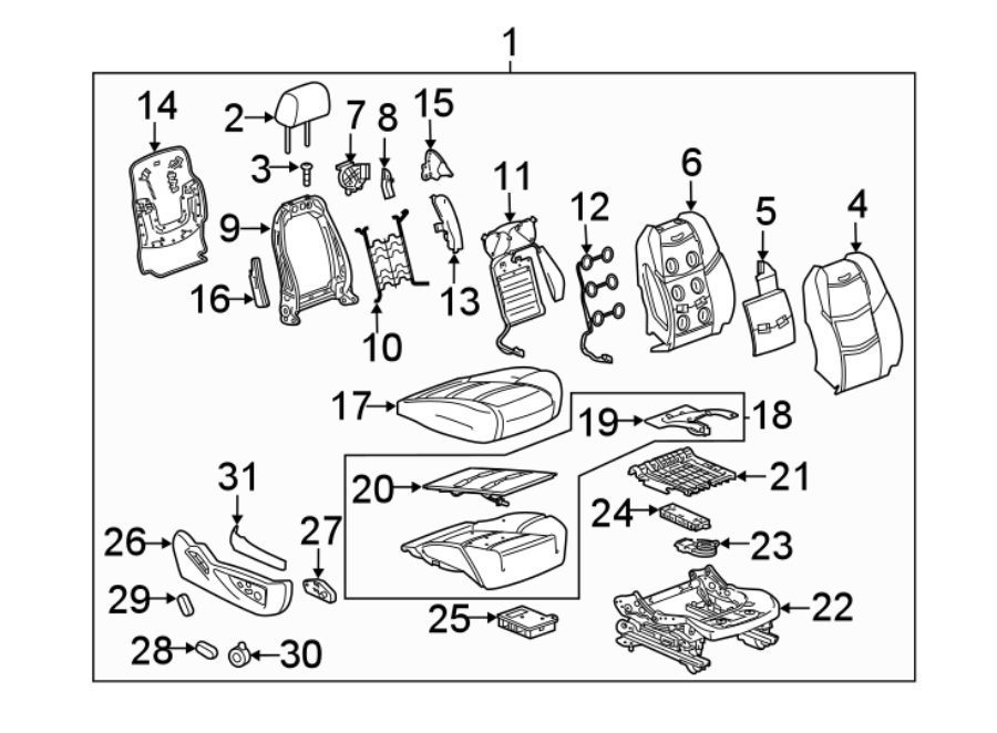 Diagram SEATS & TRACKS. PASSENGER SEAT COMPONENTS. for your 2007 GMC Sierra 2500 HD 6.0L Vortec V8 A/T 4WD SLE Extended Cab Pickup 