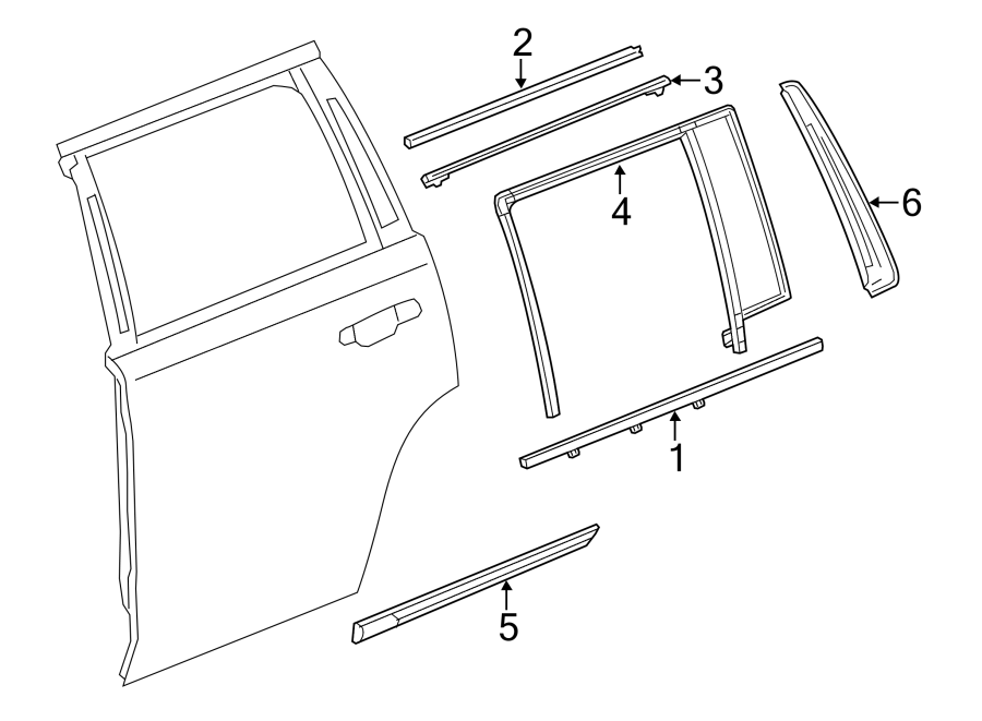 3Rear door. Exterior trim.https://images.simplepart.com/images/parts/motor/fullsize/GC15775.png