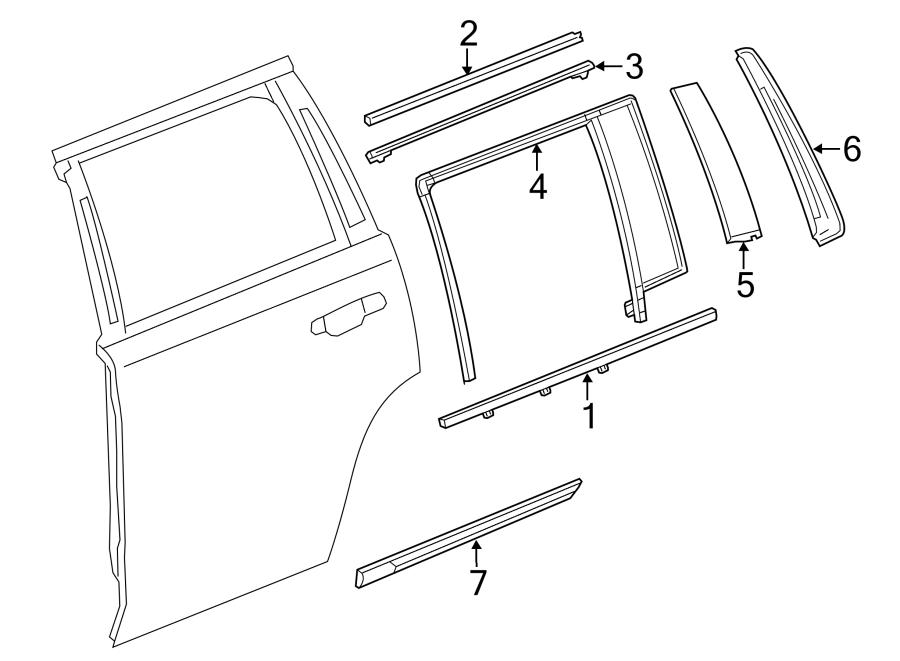 Diagram REAR DOOR. EXTERIOR TRIM. for your 2002 GMC Sierra 3500 6.0L Vortec V8 M/T RWD Base Extended Cab Pickup Fleetside 