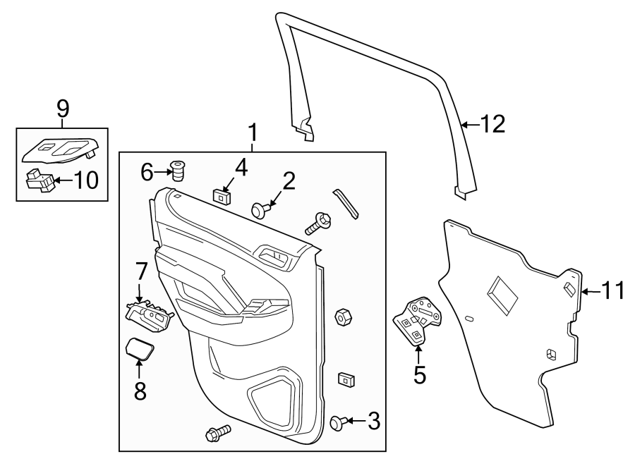 Diagram REAR DOOR. INTERIOR TRIM. for your 1998 Chevrolet Tahoe    