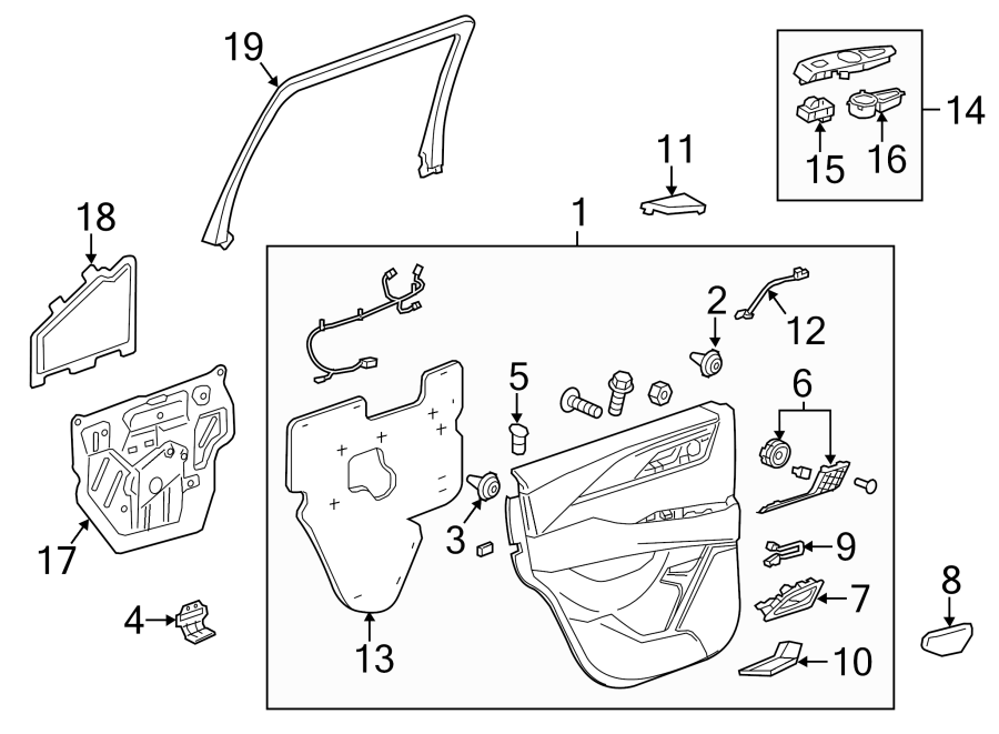 Diagram REAR DOOR. INTERIOR TRIM. for your 2010 Chevrolet Tahoe    