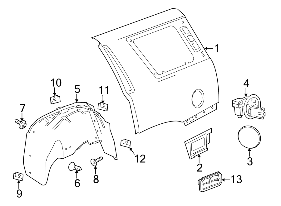 Diagram QUARTER PANEL & COMPONENTS. for your 2005 Chevrolet Avalanche 1500   