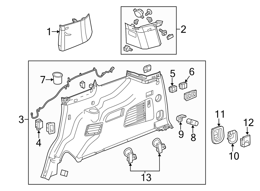 Diagram QUARTER PANEL. INTERIOR TRIM. for your 2002 GMC Sierra 3500 6.0L Vortec V8 A/T RWD SLE Standard Cab Pickup 