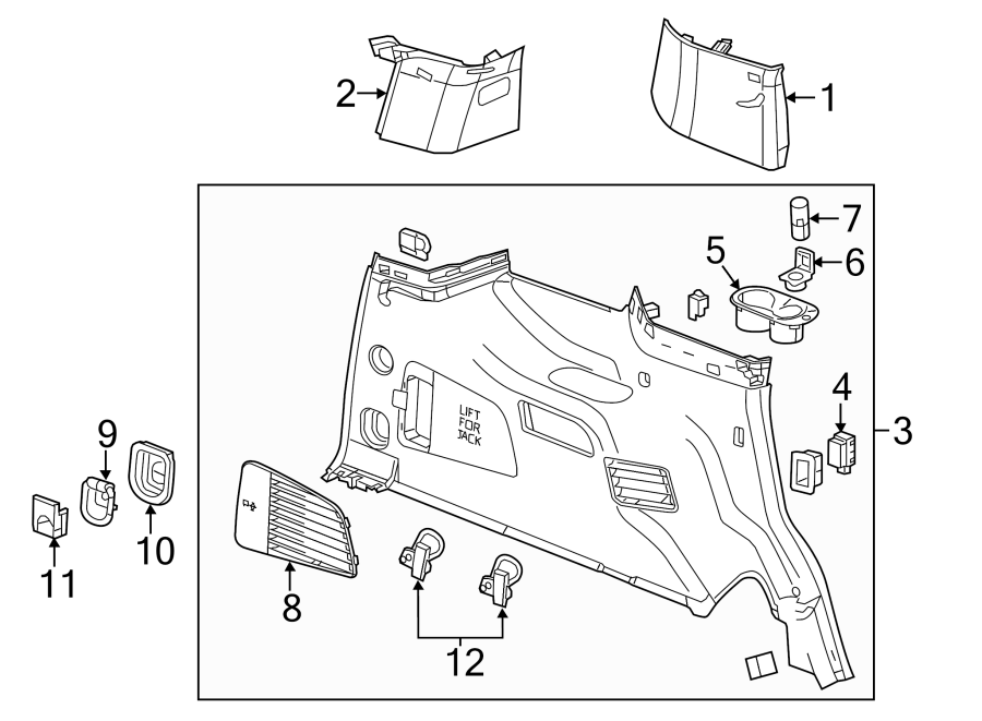 Diagram QUARTER PANEL. INTERIOR TRIM. for your 2002 GMC Sierra 3500 8.1L Vortec V8 A/T RWD SLT Extended Cab Pickup Fleetside 