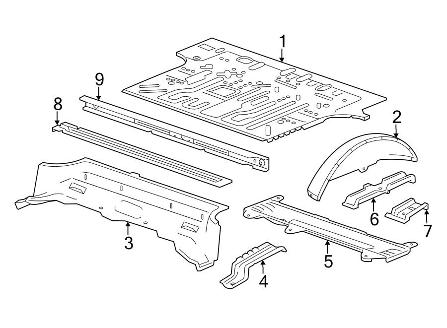 Diagram REAR BODY. FLOOR & RAILS. for your 2018 Chevrolet Suburban    