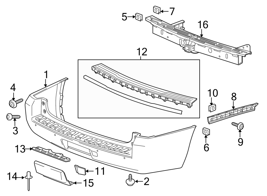 Diagram REAR BUMPER. BUMPER & COMPONENTS. for your 2023 Cadillac XT5 Livery Hearse  