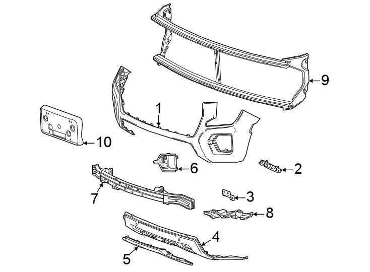 Diagram Front bumper & grille. Bumper & components. for your 2020 Cadillac XT4   