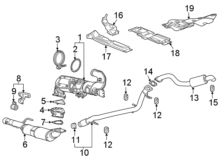 Exhaust system. Exhaust components. Diagram