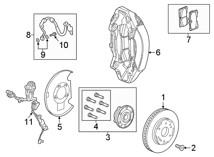 Diagram Front suspension. Brake components. for your 2023 Chevrolet Camaro  LT Convertible 