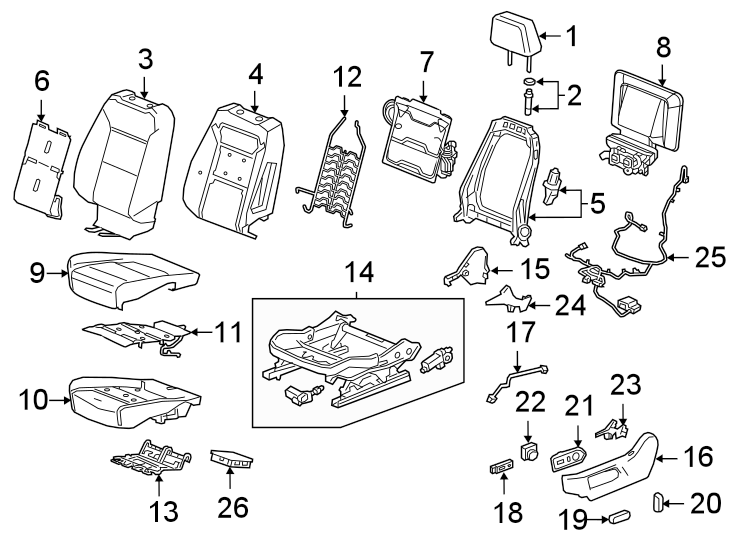 Diagram Seats & tracks. Driver seat components. for your 2013 Cadillac ATS Performance Sedan  