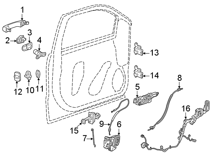 Diagram Front door. Lock & hardware. for your 2024 Cadillac XT4   