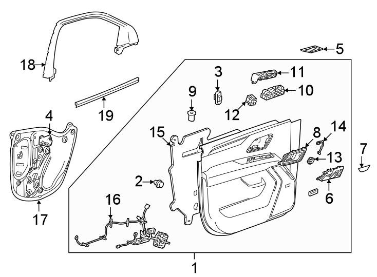 Diagram Front door. Interior trim. for your 2013 Chevrolet Spark   