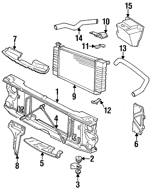 Diagram RADIATOR & COMPONENTS. RADIATOR SUPPORT. for your 2010 Chevrolet Equinox   