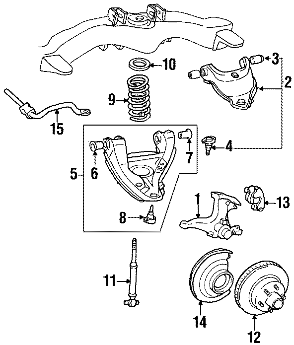 Diagram FRONT SUSPENSION. BRAKE COMPONENTS. STABILIZER BAR & COMPONENTS. SUSPENSION COMPONENTS. for your 2016 GMC Sierra 2500 HD 6.0L Vortec V8 FLEX A/T RWD SLT Extended Cab Pickup Fleetside 