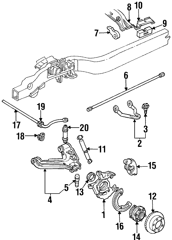 Diagram FRONT SUSPENSION. BRAKE COMPONENTS. STABILIZER BAR & COMPONENTS. SUSPENSION COMPONENTS. for your 2019 GMC Sierra 2500 HD 6.6L Duramax V8 DIESEL A/T RWD Base Extended Cab Pickup Fleetside 