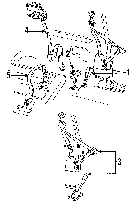 Diagram RESTRAINT SYSTEMS. FRONT SEAT BELTS. REAR SEAT BELTS. for your Chevrolet