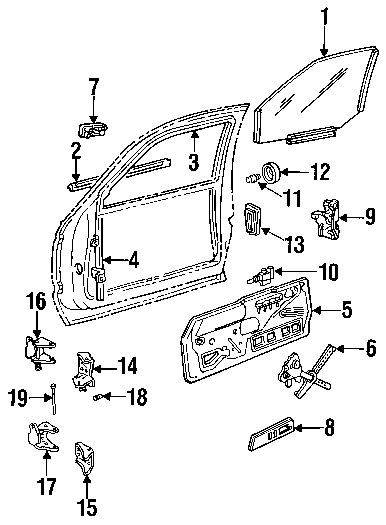 Diagram FRONT DOOR. GLASS & HARDWARE. LOCK & HARDWARE. for your 1994 Chevrolet K1500  Silverado Extended Cab Pickup Fleetside 6.5L V8 DIESEL M/T 