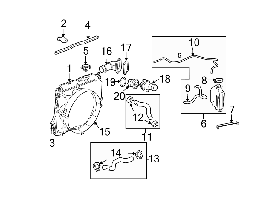 Diagram RADIATOR & COMPONENTS. for your 2013 GMC Sierra 2500 HD 6.0L Vortec V8 FLEX A/T RWD WT Crew Cab Pickup Fleetside 