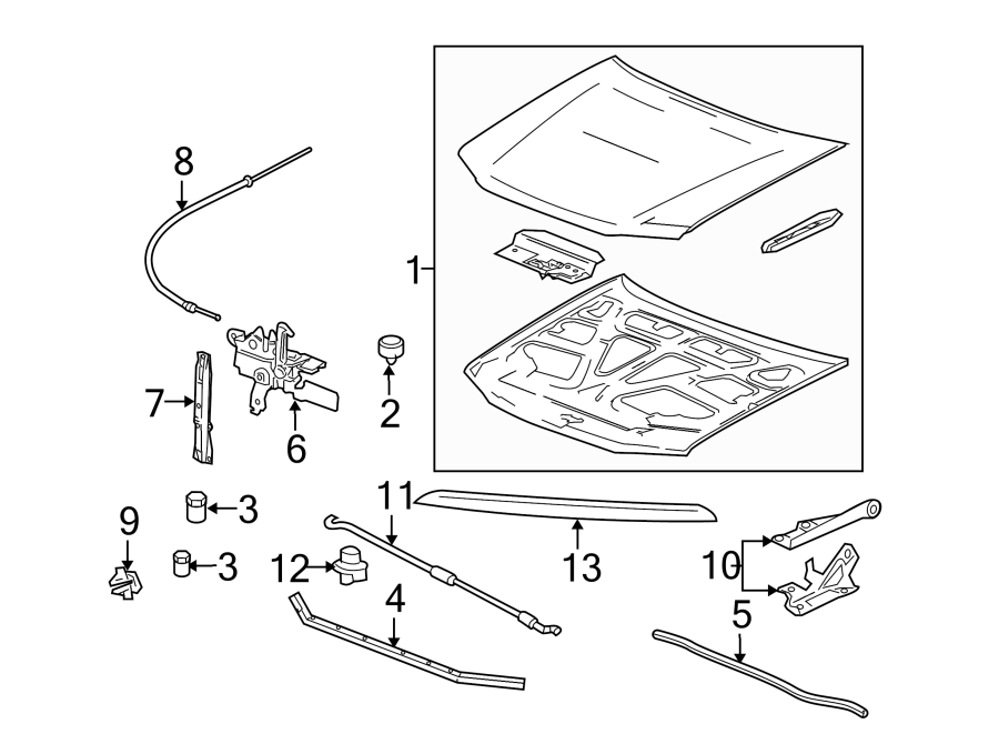 Diagram Exterior trim. Hood & components. for your 2007 GMC Sierra 1500 Classic SLE Standard Cab Pickup Fleetside  