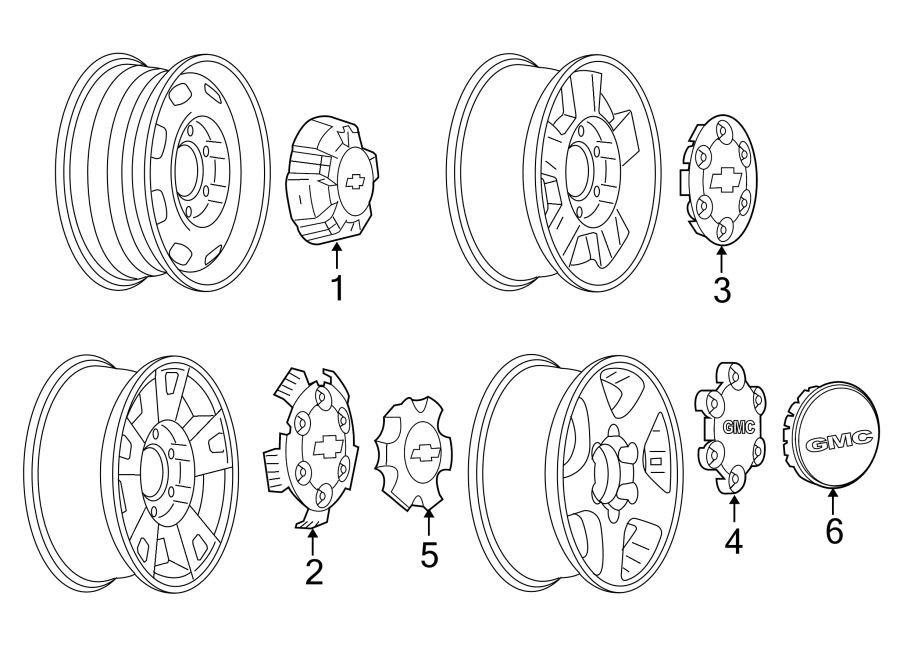 Diagram WHEELS. COVERS & TRIM. for your 2005 Chevrolet Avalanche 2500   