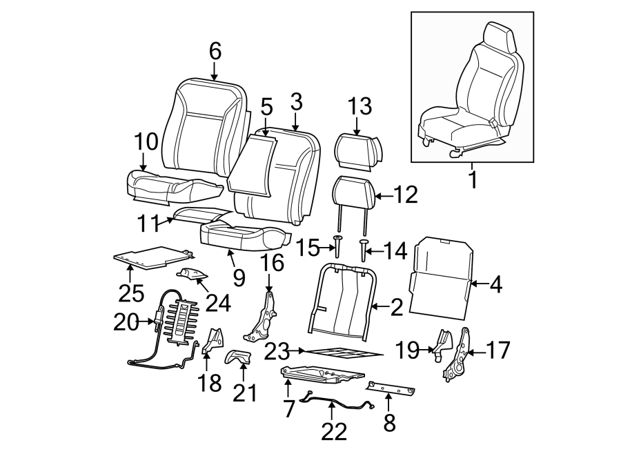 Diagram SEATS & TRACKS. FRONT SEAT COMPONENTS. for your 2007 GMC Sierra 2500 HD 6.0L Vortec V8 A/T 4WD SLE Standard Cab Pickup 