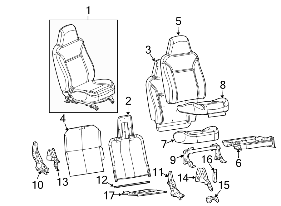 Diagram SEATS & TRACKS. FRONT SEAT COMPONENTS. for your 2004 Cadillac Escalade EXT   