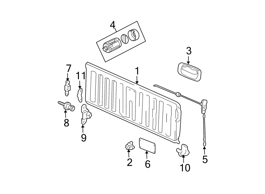 Diagram PICK UP BOX. TAIL GATE. for your 2004 Chevrolet Suburban 2500   