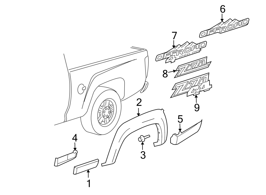 Diagram PICK UP BOX. EXTERIOR TRIM. for your 1997 Chevrolet K1500  Silverado Extended Cab Pickup Fleetside 5.7L Vortec V8 M/T 