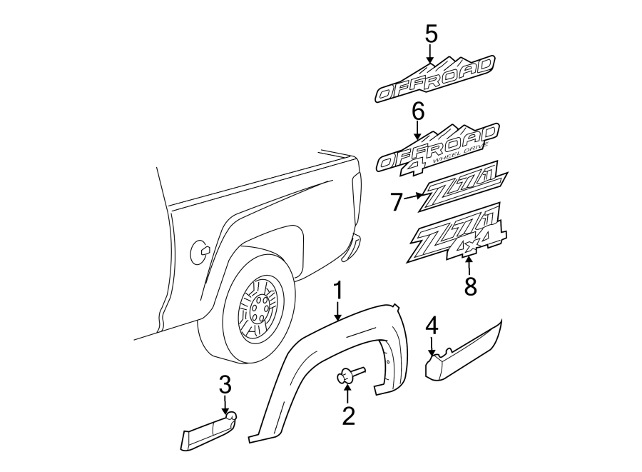 Diagram PICK UP BOX. EXTERIOR TRIM. for your 1997 Chevrolet K1500  Silverado Extended Cab Pickup Fleetside 5.7L Vortec V8 M/T 