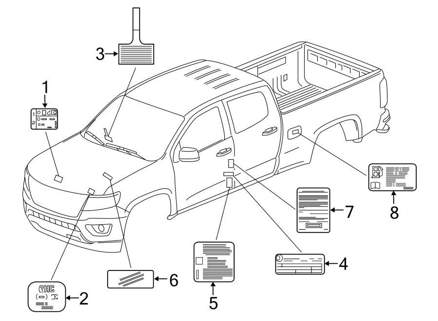 Diagram INFORMATION LABELS. for your 2016 Chevrolet Camaro LT Coupe 2.0L Ecotec M/T 