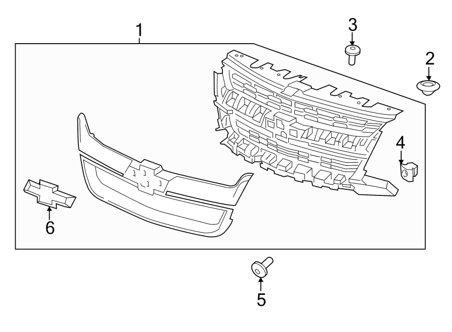 Diagram GRILLE & COMPONENTS. for your 2024 Chevrolet Suburban  RST Sport Utility 3.0L Duramax 6 cylinder DIESEL A/T 4WD 