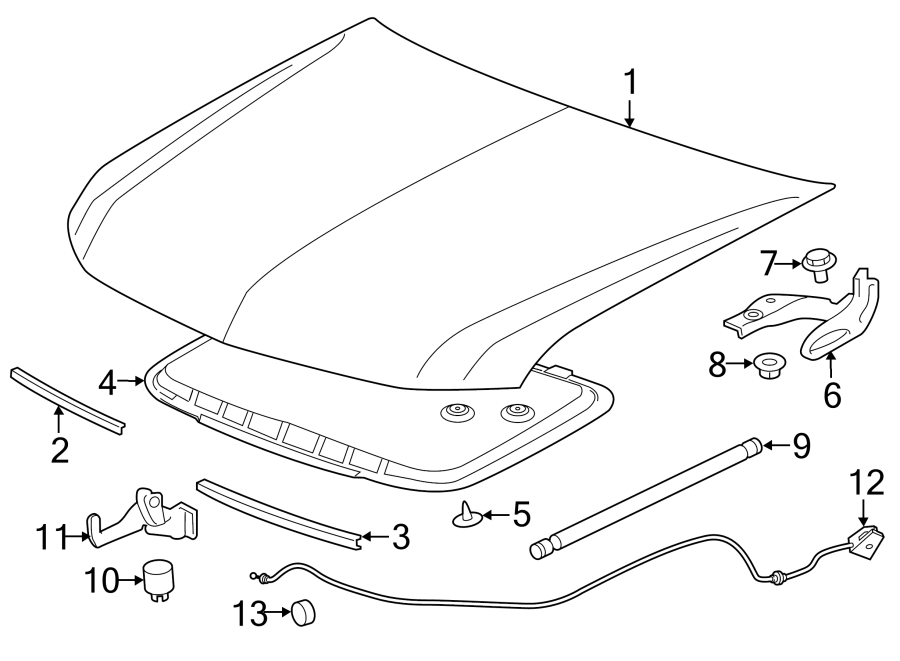 Diagram HOOD & COMPONENTS. for your 2021 GMC Sierra 2500 HD 6.6L V8 A/T 4WD Base Extended Cab Pickup 