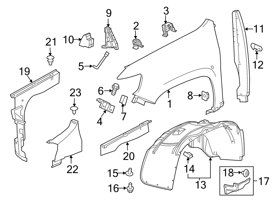 Diagram FENDER & COMPONENTS. for your 2021 GMC Sierra 2500 HD 6.6L V8 A/T 4WD Base Standard Cab Pickup 