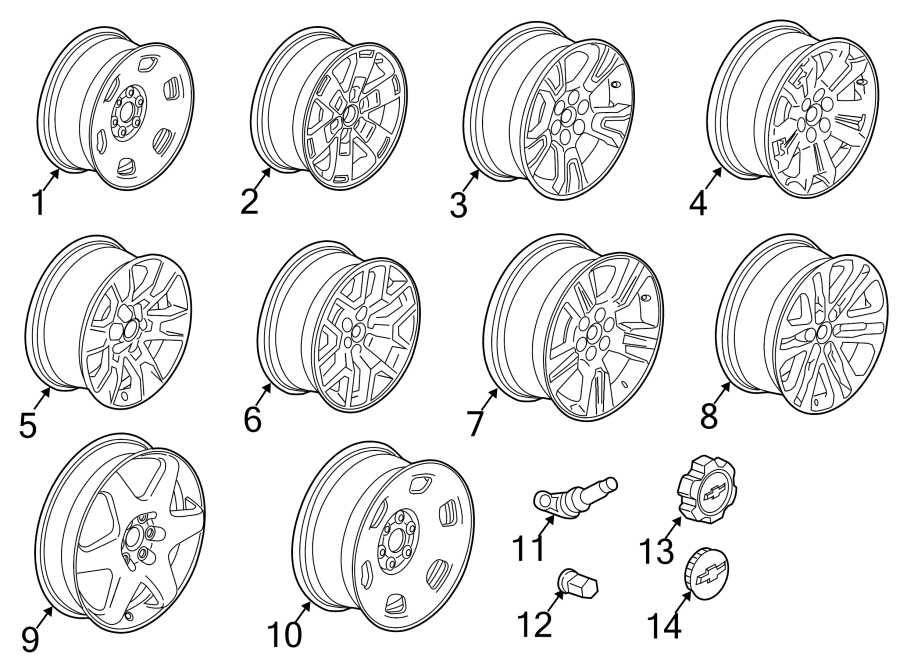 Diagram Wheels. Covers & trim. for your 2020 Chevrolet Colorado   