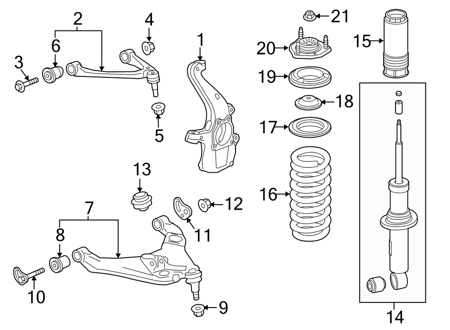 Diagram Front suspension. Suspension components. for your 2014 GMC Sierra 2500 HD   