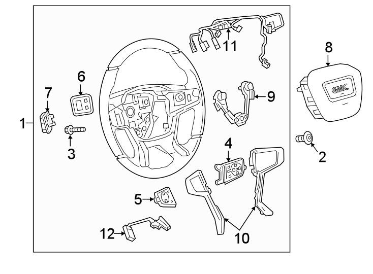 Diagram STEERING WHEEL & TRIM. for your 2021 GMC Sierra 2500 HD 6.6L V8 A/T RWD Base Extended Cab Pickup 