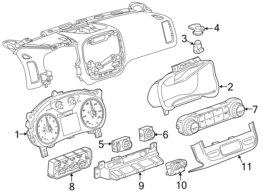 Diagram INSTRUMENT PANEL. CLUSTER & SWITCHES. for your 2020 Chevrolet Spark  LT Hatchback 