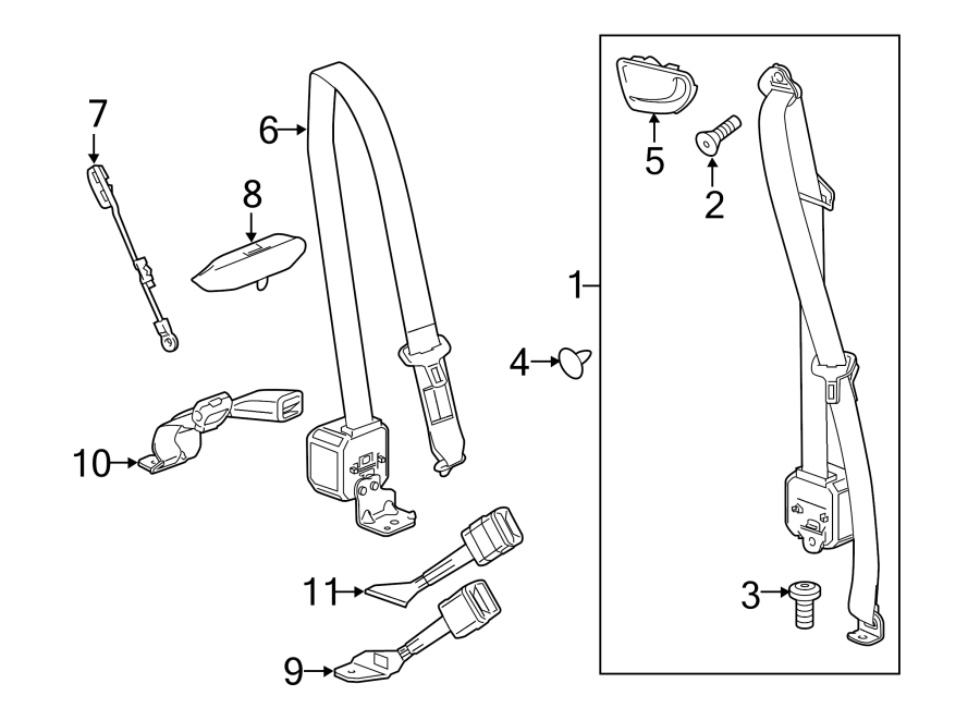 Diagram RESTRAINT SYSTEMS. REAR SEAT BELTS. for your 2021 Chevrolet Blazer   