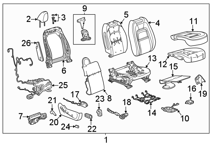 Diagram Seats & tracks. Passenger seat components. for your 2010 Chevrolet Silverado 2500 HD LTZ Crew Cab Pickup Fleetside  