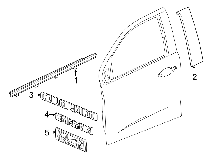 Diagram FRONT DOOR. EXTERIOR TRIM. for your 2011 Chevrolet Colorado   