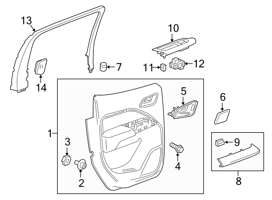 Diagram REAR DOOR. INTERIOR TRIM. for your 2025 Chevrolet Corvette Z06 Convertible  