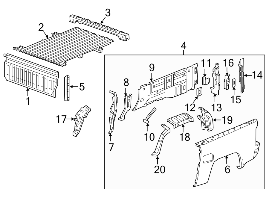 Diagram PICK UP BOX COMPONENTS. for your 2006 GMC Sierra 3500 6.6L Duramax V8 DIESEL A/T 4WD SLE Standard Cab Pickup Fleetside 