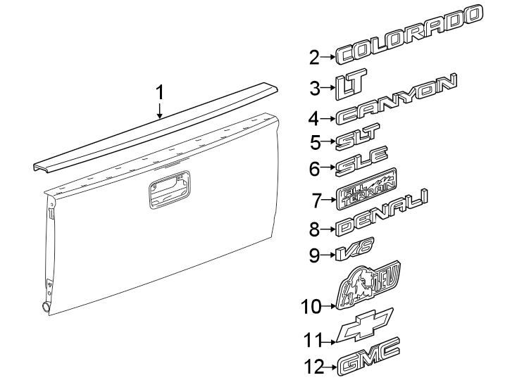 Diagram PICK UP BOX. EXTERIOR TRIM. for your 2016 Chevrolet Colorado   