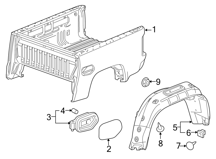 Diagram PICK UP BOX. BOX ASSEMBLY. for your 2005 Chevrolet Suburban 1500   