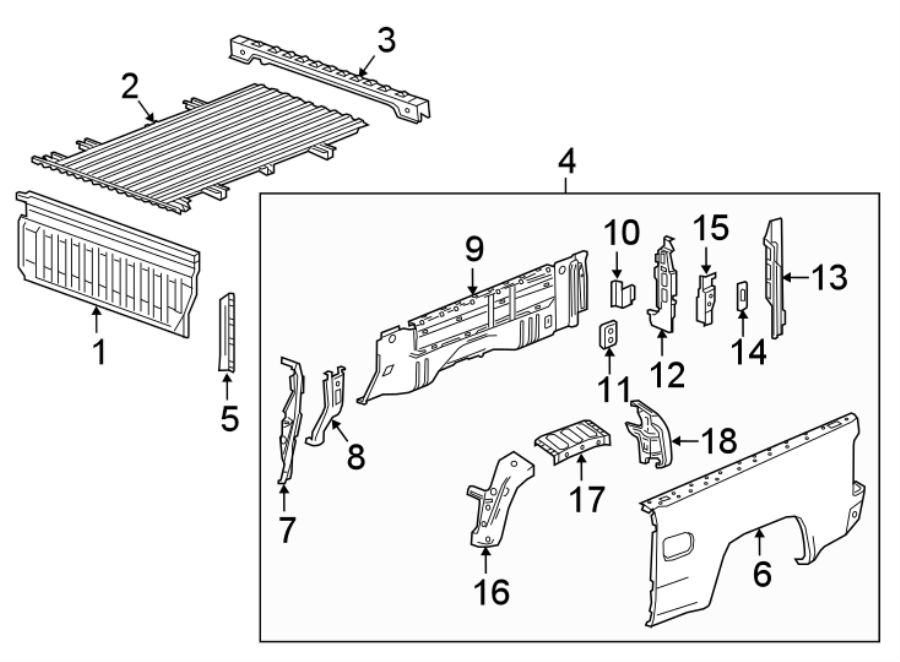 Diagram PICK UP BOX COMPONENTS. for your 2006 GMC Sierra 3500 6.6L Duramax V8 DIESEL A/T 4WD SLE Standard Cab Pickup Fleetside 